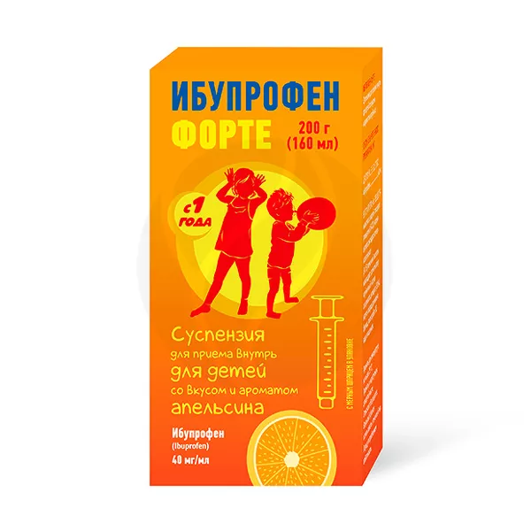 Изображение товара Ибупрофен Форте суспензия апельсин 40 мг/мл 200 г для взрослых и детей Изображение товара Ибупрофен Форте суспензия апельсин 40 мг/мл 200 г для взрослых и детей