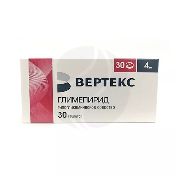 Изображение товара Глимепирид-Вертекс таблетки 4мг - 30 шт Изображение товара Глимепирид-Вертекс таблетки 4мг - 30 шт