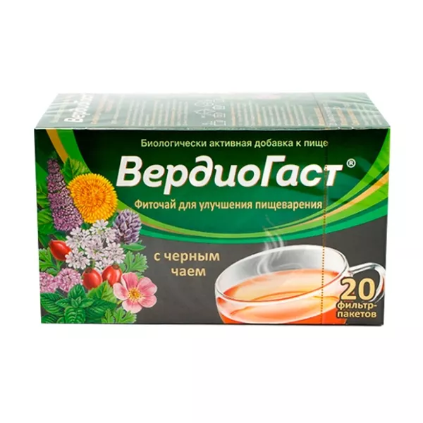 Вердиогаст с черным чаем фиточай для улучшения пищеварения 1,5г, №20