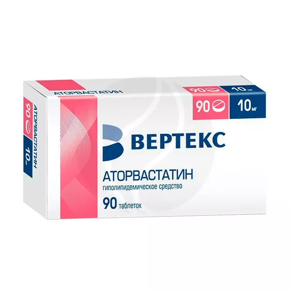 Изображение товара Аторвастатин-Вертекс таблетки покрытые пленочной оболочкой 10мг №90 Изображение товара Аторвастатин-Вертекс таблетки покрытые пленочной оболочкой 10мг №90