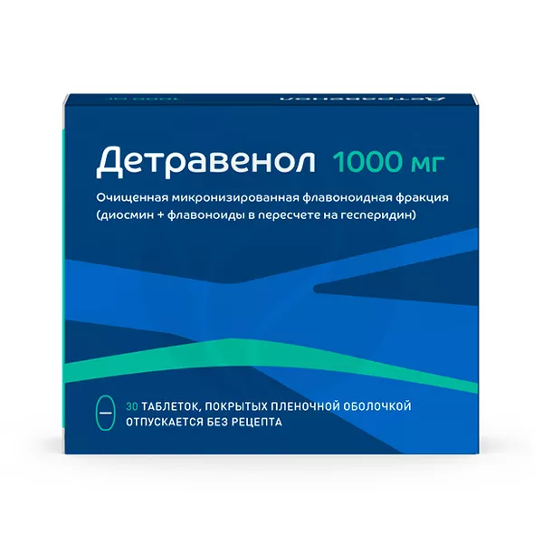 Изображение товара Детравенол таблетки покрыт. п/о 1000мг, №30 Изображение товара Детравенол таблетки покрыт. п/о 1000мг, №30