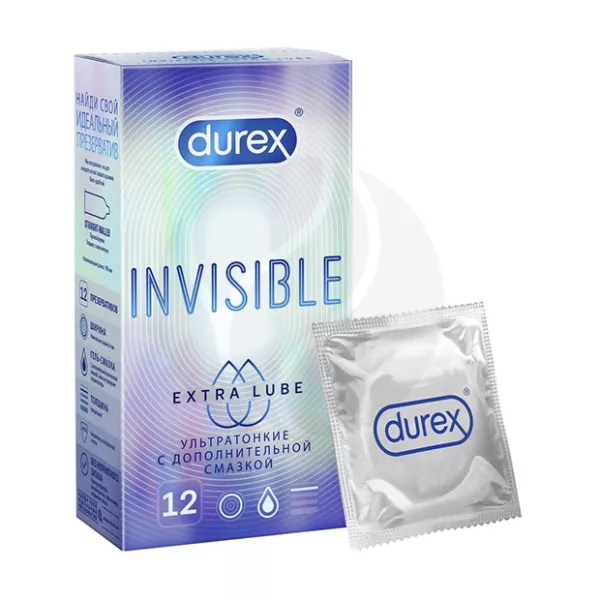 Изображение товара Durex Invisible Extra Lube ультратонкие презервативы с дополнительной смазкой, №12