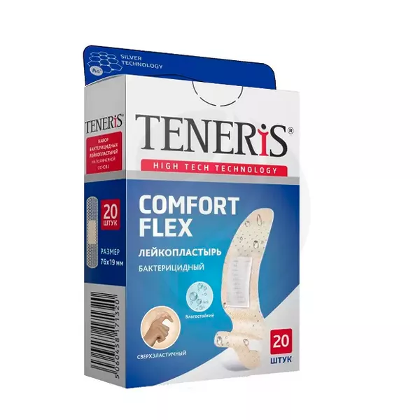 Изображение товара Teneris Comfort Flex лейкопластырь бактерицидный на полимерной основе, 20шт Изображение товара Teneris Comfort Flex лейкопластырь бактерицидный на полимерной основе, 20шт