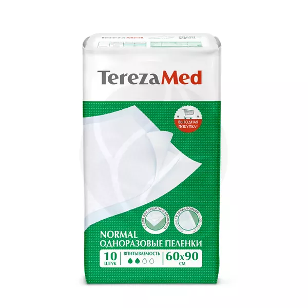 Изображение товара Одноразовые пеленки TerezaMed Normal 60х90 см, 10 шт для ухода и медицины Изображение товара Одноразовые пеленки TerezaMed Normal 60х90 см, 10 шт для ухода и медицины
