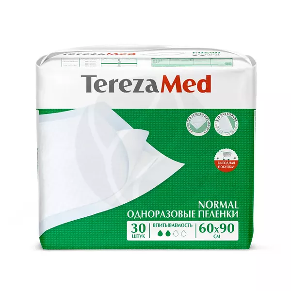 Изображение товара TerezaMed Normal одноразовые пеленки (60х90см), 30шт Изображение товара TerezaMed Normal одноразовые пеленки (60х90см), 30шт