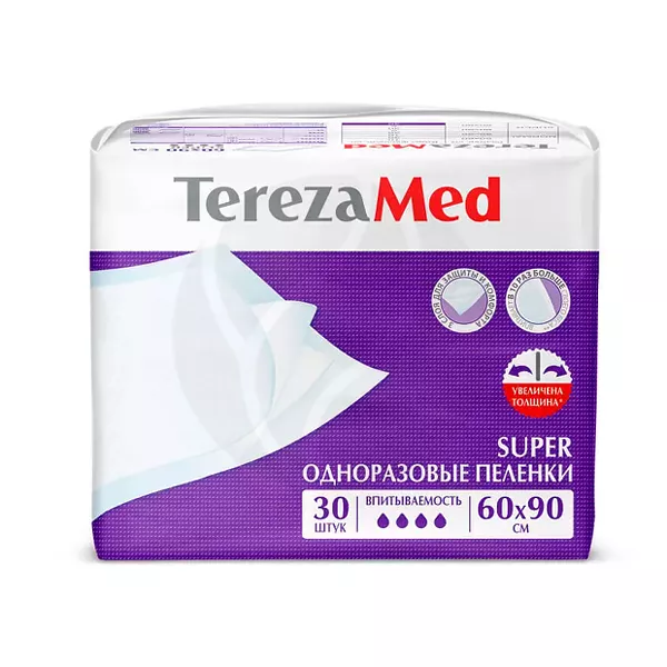 Изображение товара Одноразовые пеленки TerezaMed Super 60х90см, 30 шт для ухода и медицинских процедур