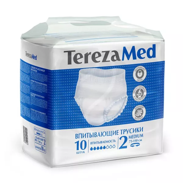 Изображение товара Подгузники-трусы TerezaMed р-р Medium №2 75-110 см 10 шт гипоаллергенные Изображение товара Подгузники-трусы TerezaMed р-р Medium №2 75-110 см 10 шт гипоаллергенные
