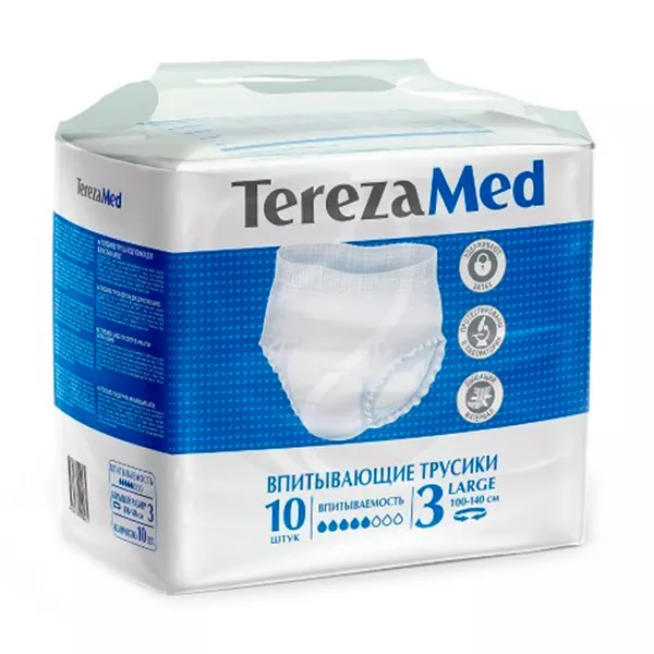 Изображение товара Подгузники-трусы TerezaMed Large №3 100-140 см, 10 шт надежная защита Изображение товара Подгузники-трусы TerezaMed Large №3 100-140 см, 10 шт надежная защита