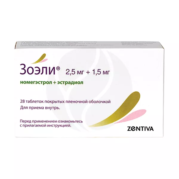 Изображение товара Зоэли таблетки покрыт. п/о 2,5мг+1,5мг, №28 Изображение товара Зоэли таблетки покрыт. п/о 2,5мг+1,5мг, №28