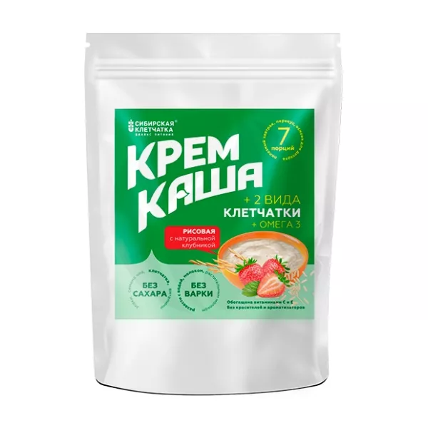 Сибирская клетчатка Крем-каша рисовая с клубникой, 210г