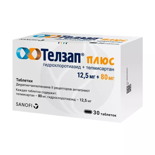 Изображение товара Телзап Плюс таблетки 80мг+12,5мг, №30 Изображение товара Телзап Плюс таблетки 80мг+12,5мг, №30