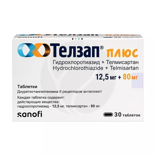 Изображение товара Телзап Плюс таблетки 80мг+12,5мг, №30 Изображение товара Телзап Плюс таблетки 80мг+12,5мг, №30