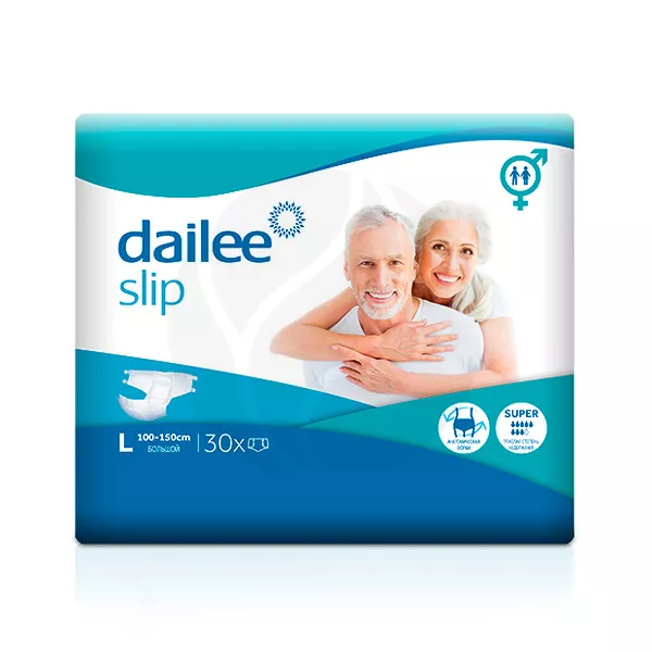 Изображение товара Подгузники Dailee Slip super для взрослых р.L, упаковка 30 штук Изображение товара Подгузники Dailee Slip super для взрослых р.L, упаковка 30 штук