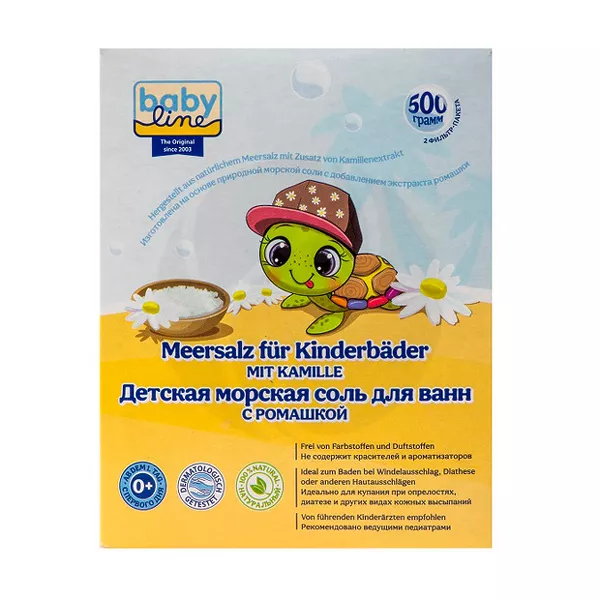 Изображение товара Морская соль Baby Line с ромашкой для ванн 500 г Изображение товара Морская соль Baby Line с ромашкой для ванн 500 г