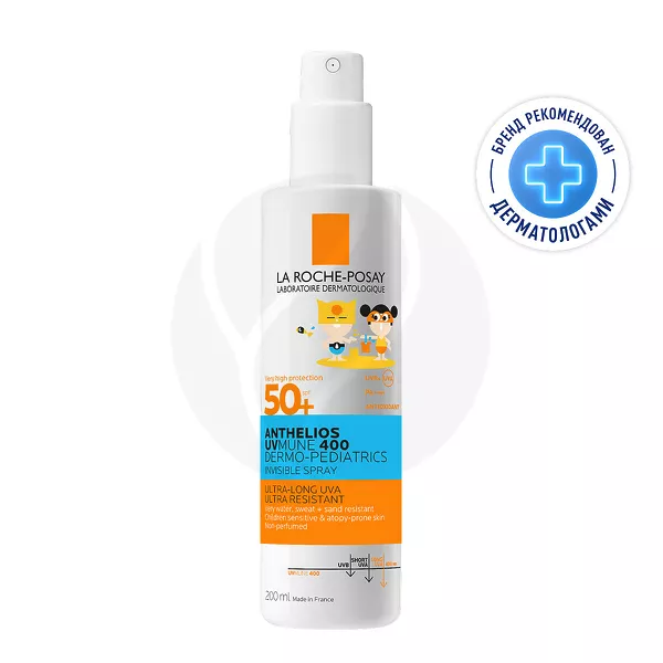 Изображение товара La Roche-Posay Anthelios UVMUNE 400 Dermo-Pediatrics Солнцезащитный детский спрей для лица и тела SPF 50+, 200мл Изображение товара La Roche-Posay Anthelios UVMUNE 400 Dermo-Pediatrics Солнцезащитный детский спрей для лица и тела SPF 50+, 200мл