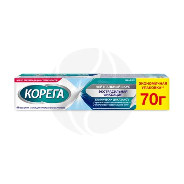 Изображение товара Корега Экстрасильная фиксация крем для фиксации зубных протезов нейтральный вкус, 70г Изображение товара Корега Экстрасильная фиксация крем для фиксации зубных протезов нейтральный вкус, 70г
