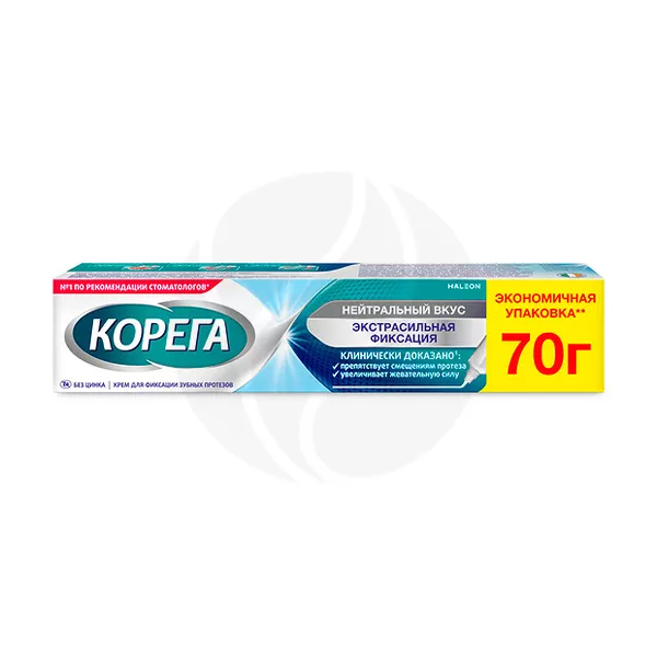 Изображение товара Корега Экстрасильная фиксация крем для фиксации зубных протезов нейтральный вкус, 70г Изображение товара Корега Экстрасильная фиксация крем для фиксации зубных протезов нейтральный вкус, 70г