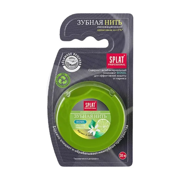 Изображение товара Splat Professional DentalFloss зубная нить объемная с ароматом бергамота и лайма, 30м Изображение товара Splat Professional DentalFloss зубная нить объемная с ароматом бергамота и лайма, 30м