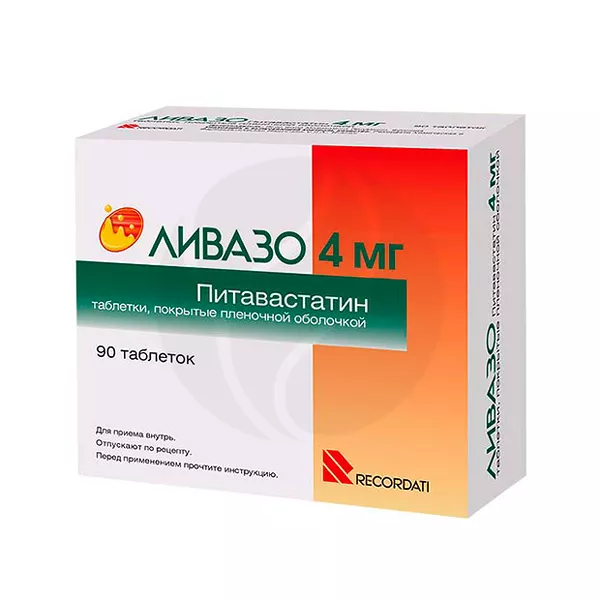 Изображение товара Ливазо таблетки 4мг покрытые, No90 - снижение холестерина и профилактика сердечно-сосудистых заболев Изображение товара Ливазо таблетки 4мг покрытые, No90 - снижение холестерина и профилактика сердечно-сосудистых заболев