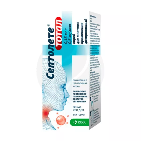 Изображение товара Септолете Тотал спрей для горла 30 мл 250 доз лечебное средство