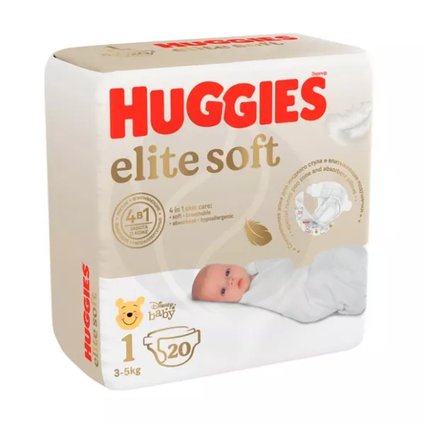 Изображение товара Подгузники Huggies Elite Soft 1 для детей 3-5 кг, упаковка 20 шт Изображение товара Подгузники Huggies Elite Soft 1 для детей 3-5 кг, упаковка 20 шт