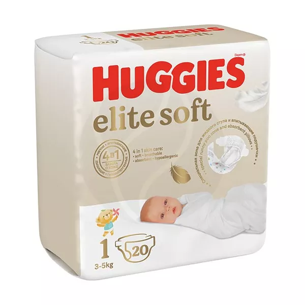 Изображение товара Подгузники Huggies Elite Soft 1 для детей 3-5 кг, упаковка 20 шт Изображение товара Подгузники Huggies Elite Soft 1 для детей 3-5 кг, упаковка 20 шт