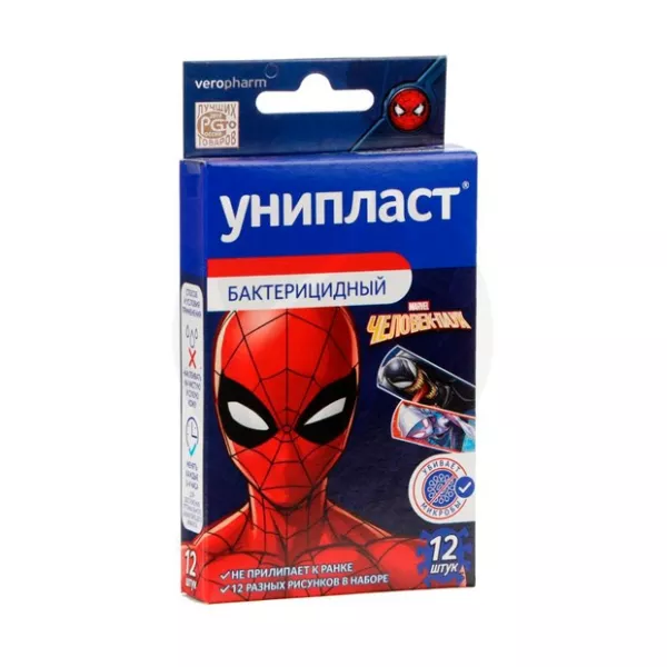 Унипласт пластырь бактерицид. детский Человек-Паук, №12