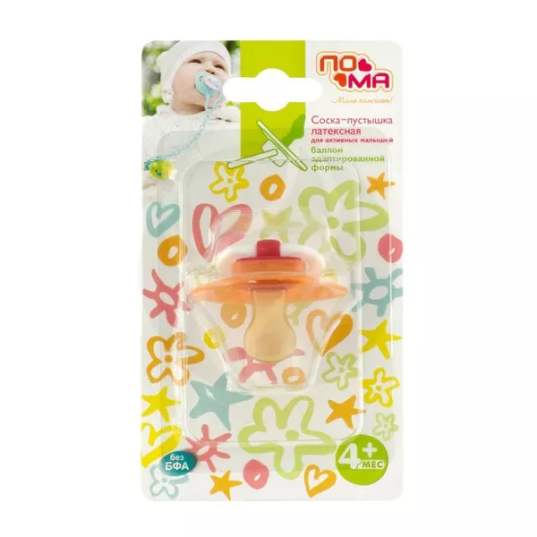 Изображение товара Пома латексная соска-пустышка адаптированная форма 4+ мес цвет в ассортименте