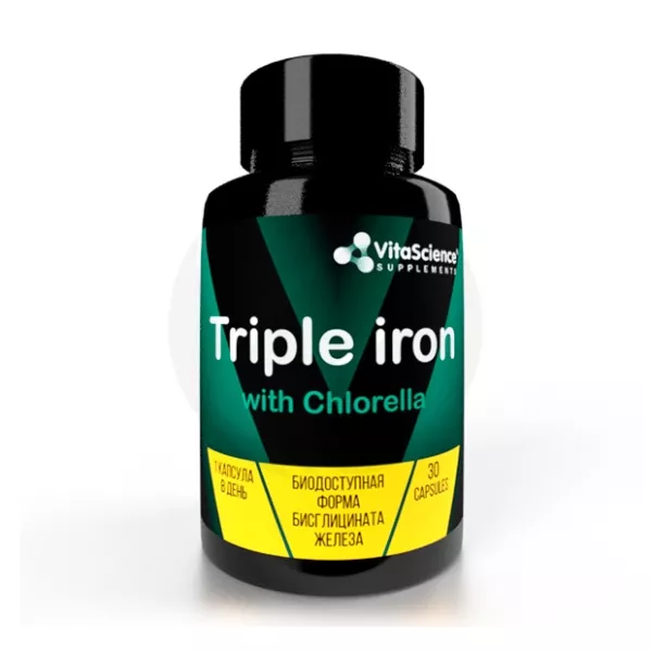 Vitascience Total Black Тройное железо с хлореллой капсулы, №30