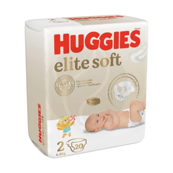 Изображение товара Huggies Elite Soft 2 подгузники 4-6 кг 20 шт гипоаллергенные
