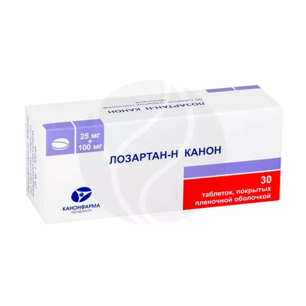 Изображение товара Лозартан-Н Канон таблетки покрыт. п/о 25мг+100мг, №30 Изображение товара Лозартан-Н Канон таблетки покрыт. п/о 25мг+100мг, №30