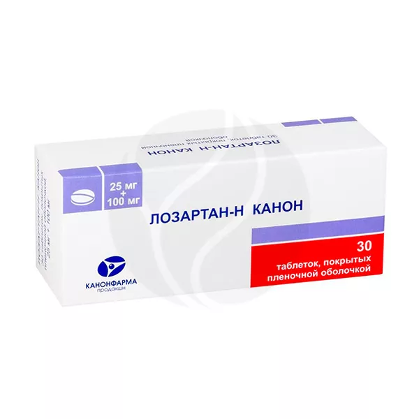 Изображение товара Лозартан-Н Канон таблетки покрыт. п/о 25мг+100мг, №30 Изображение товара Лозартан-Н Канон таблетки покрыт. п/о 25мг+100мг, №30