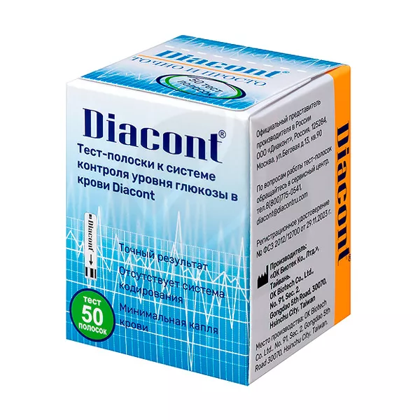 Изображение товара Тест-полоски Диаконт №50 для определения глюкозы крови Изображение товара Тест-полоски Диаконт №50 для определения глюкозы крови