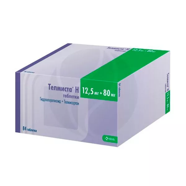 Изображение товара Телмиста H таблетки 80мг+12,5мг для снижения давления, 84 шт