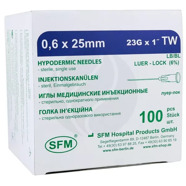 Изображение товара Иглы медицинские инъекционные 23G 0,6х25 мм, №100, стерильные, Синий