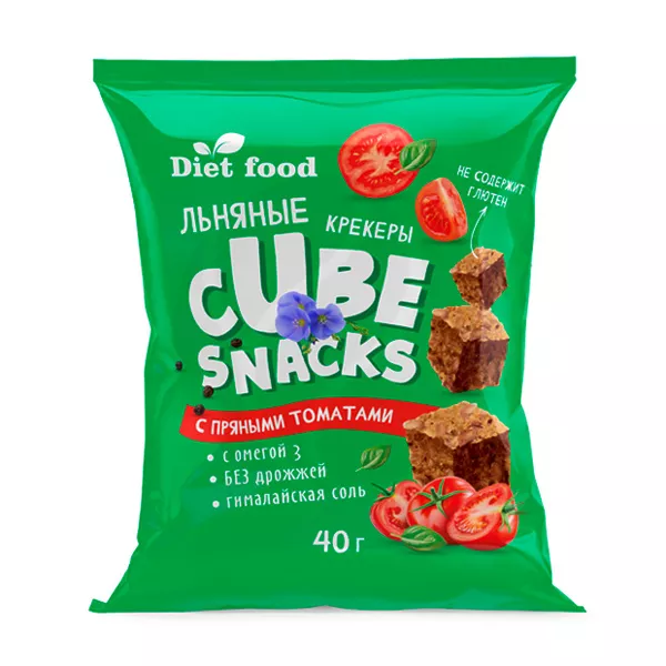 Изображение товара Льняные кубики с пряными томатами, 40г Изображение товара Льняные кубики с пряными томатами, 40г
