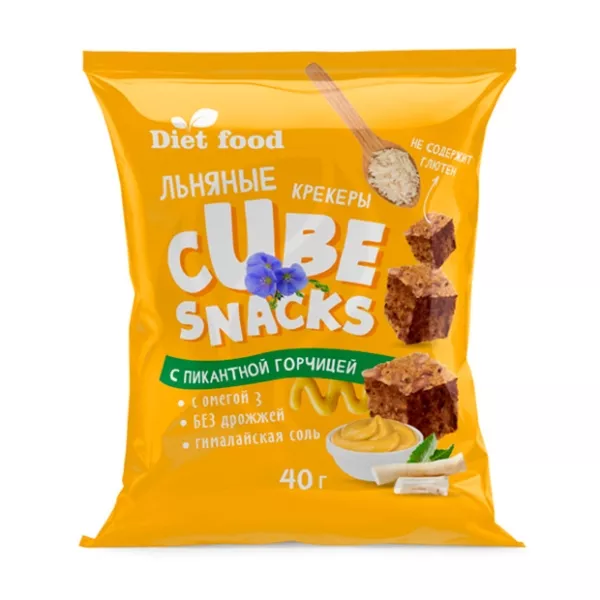 Изображение товара Льняные кубики с пикантной горчицей 40г Натуральные хлебцы из льна