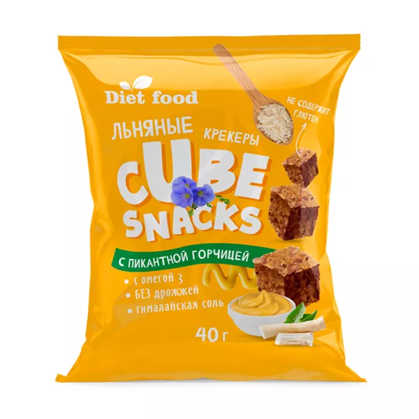 Изображение товара Льняные кубики с пикантной горчицей, 40г Изображение товара Льняные кубики с пикантной горчицей, 40г