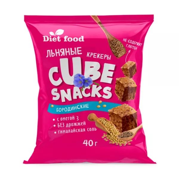 Изображение товара Льняные кубики бородинские 40 г натуральный продукт с Омега 3 и клетчаткой