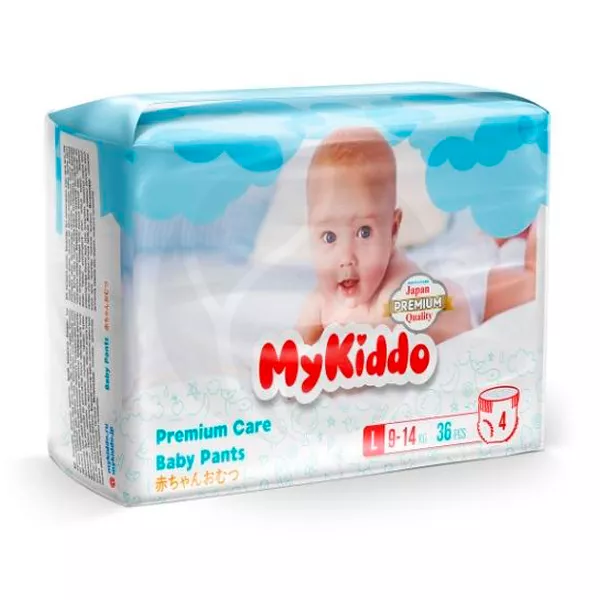 Изображение товара Подгузники-трусики MyKiddo Premium размер L 9-14кг №36 для малышей Изображение товара Подгузники-трусики MyKiddo Premium размер L 9-14кг №36 для малышей