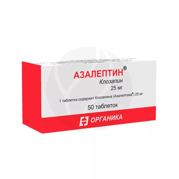 Изображение товара Азалептин таблетки 25 мг для лечения шизофрении и резистентных психозов 50 шт Изображение товара Азалептин таблетки 25 мг для лечения шизофрении и резистентных психозов 50 шт