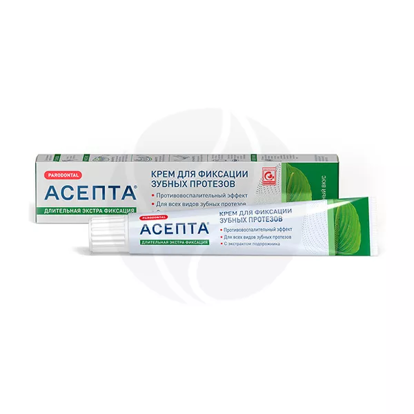 Asepta крем для фиксации зубных протезов с экстрактом подорожника мятный вкус, 40г
