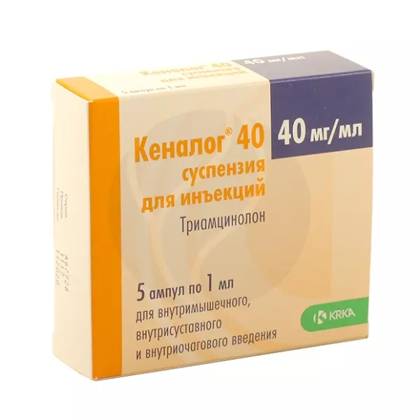 Изображение товара Анестетик/Глюкокортикостероид Krka Кеналог Триamsinolon 40 мг/мл суспензия д/инъекций 1 мл Изображение товара Анестетик/Глюкокортикостероид Krka Кеналог Триamsinolon 40 мг/мл суспензия д/инъекций 1 мл