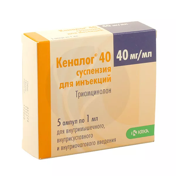 Изображение товара Анестетик/Глюкокортикостероид Krka Кеналог Триamsinolon 40 мг/мл суспензия д/инъекций 1 мл Изображение товара Анестетик/Глюкокортикостероид Krka Кеналог Триamsinolon 40 мг/мл суспензия д/инъекций 1 мл