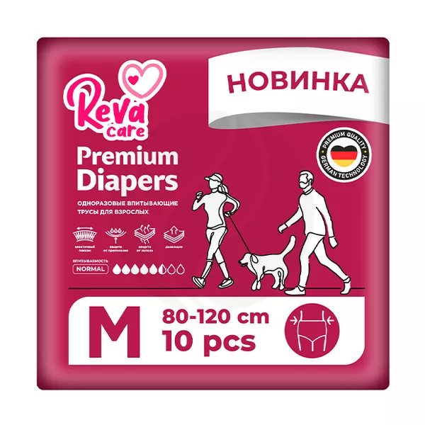 Изображение товара Подгузники-трусы для взрослых Reva Care М 80-120см 10шт гипоаллергенные Изображение товара Подгузники-трусы для взрослых Reva Care М 80-120см 10шт гипоаллергенные