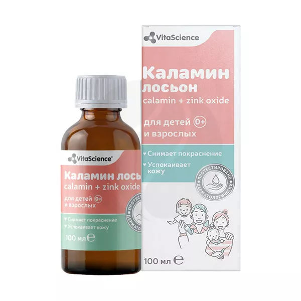 Изображение товара Каламин лосьон косметический Vitascience для взрослых и детей 100 мл Изображение товара Каламин лосьон косметический Vitascience для взрослых и детей 100 мл