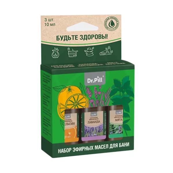 Изображение товара Dr.Pill набор эфирных масел (апельсин+мята+лаванда), (10мл*3) Изображение товара Dr.Pill набор эфирных масел (апельсин+мята+лаванда), (10мл*3)