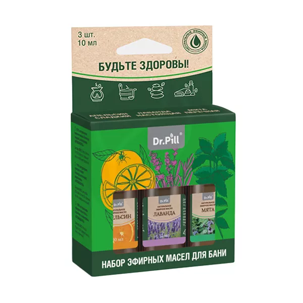 Изображение товара Dr.Pill набор эфирных масел (апельсин+мята+лаванда), (10мл*3) Изображение товара Dr.Pill набор эфирных масел (апельсин+мята+лаванда), (10мл*3)