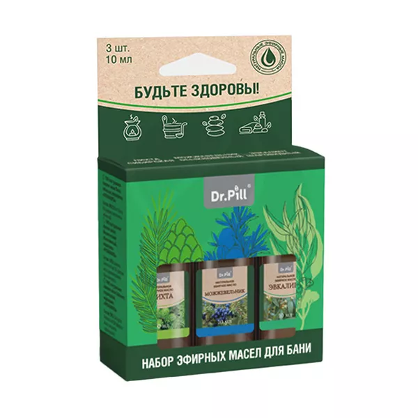 Изображение товара Dr.Pill набор эфирных масел (пихта, можжевельник, эвкалипт), 10мл*№3 Изображение товара Dr.Pill набор эфирных масел (пихта, можжевельник, эвкалипт), 10мл*№3