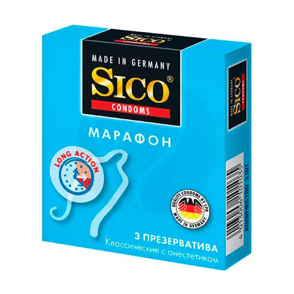 Изображение товара Sico Марафон презервативы классические с анестетиком, 3шт Изображение товара Sico Марафон презервативы классические с анестетиком, 3шт